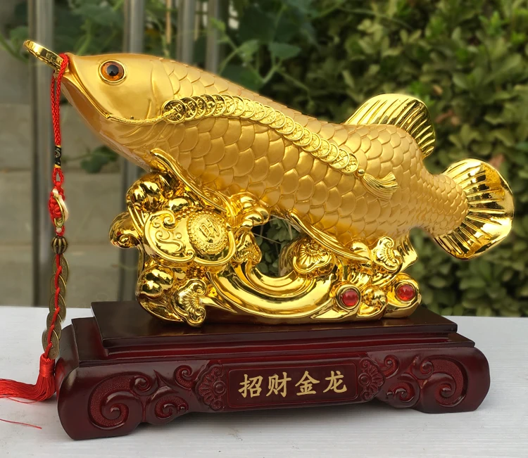 Free ship Good luck FENG SHUI Arowana Golden Fish decorative statue HOME OFFICE company SHOP Efficacious Talisman Money Drawing