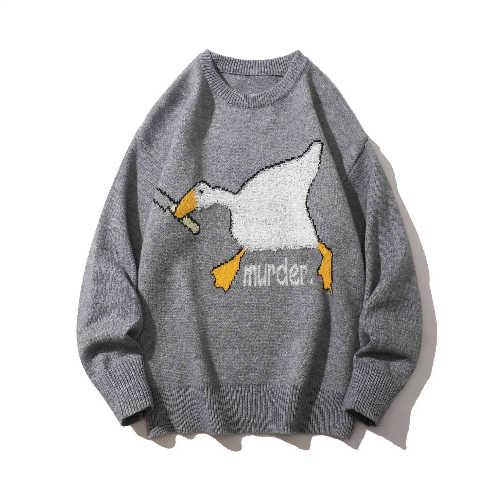 Cartoon Print Sweater Men Harajuku Goose Knitted Pullover Casual O-neck Duck Top Hip Hop Streetwear Loose Jumper Couple Knitwear