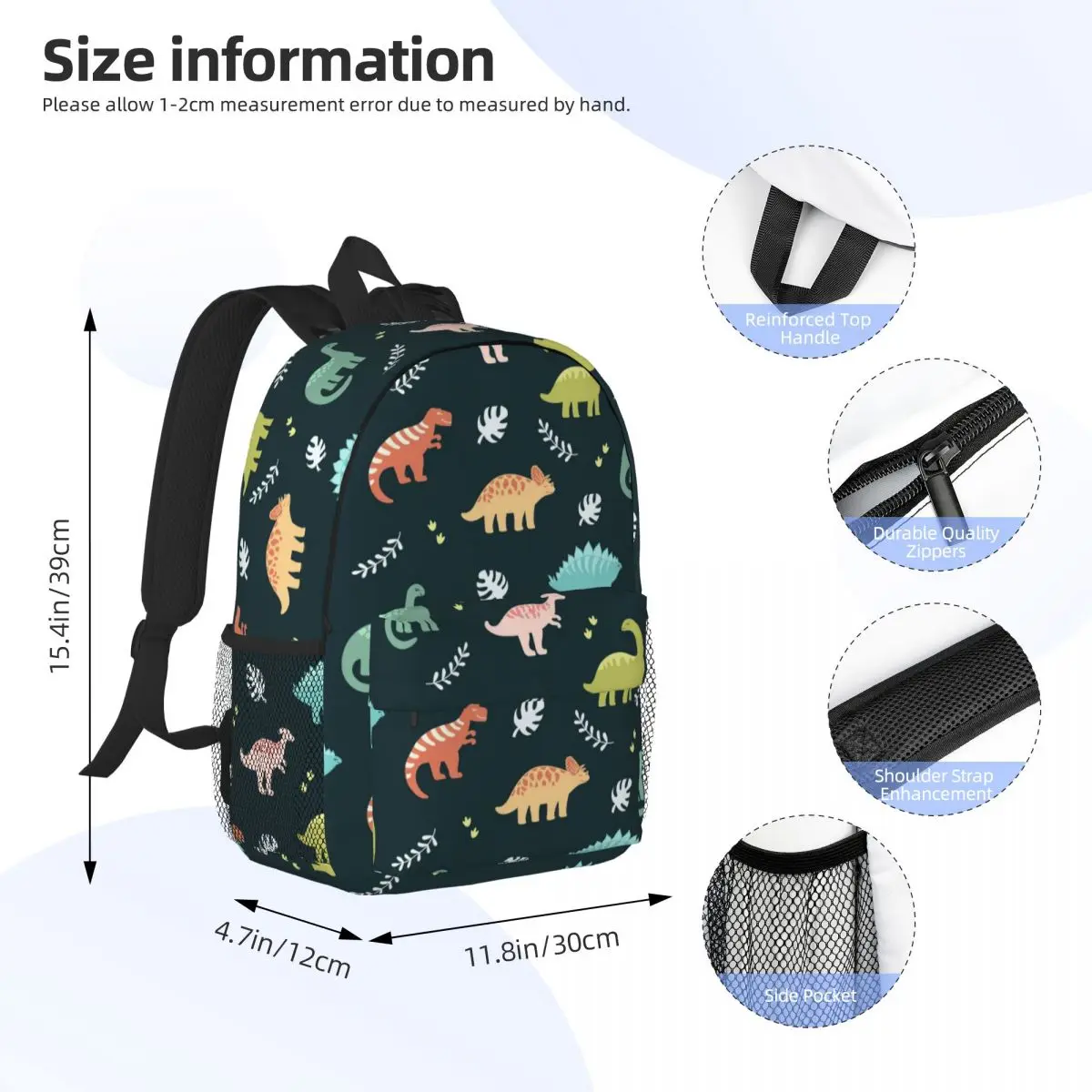 Dinossauros E Folhas Mochila para Mulheres Homens Resistente À Água College School Bag Impressão Bookbag