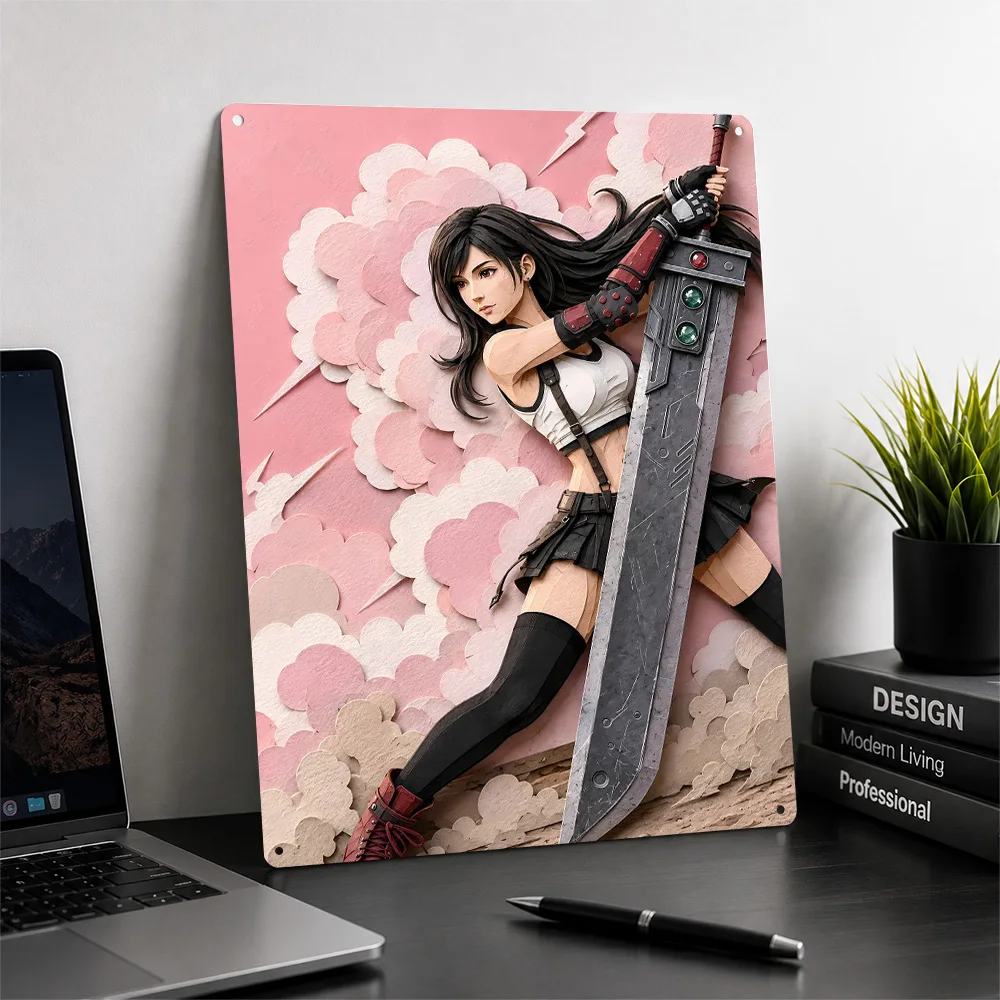 Tifa Lockhart With Buster Sword Metal Poster Perfect Gift for Fans Lovers Customized Wall Art Metal Sign for Bedroom Stuff Decor