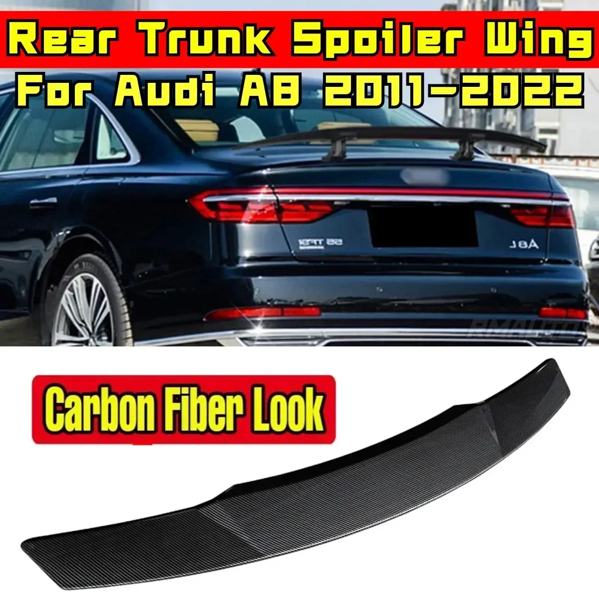 Car Rear Trunk Spoiler Modification Part ABS Plastic Carbon Fiber Look Car Rear Spoiler Wing For Audi A8 2011-2022 Exterior Part