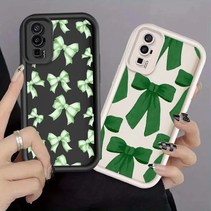 Cute Green Bow Design For Xiaomi Redmi K70E 14R 14C 13 13C K60 Plus Pro Ultra 5G 4G Eye Ladder Phone Case Cover