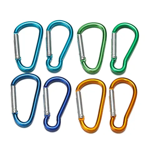 Bilashmart 4pcs/lot Carabiner Keychain Alluminum D-ring Buckle Spring Snap Hook Clip DIY Keychain Clasp Outdoor Camping Tool Jewelry Making