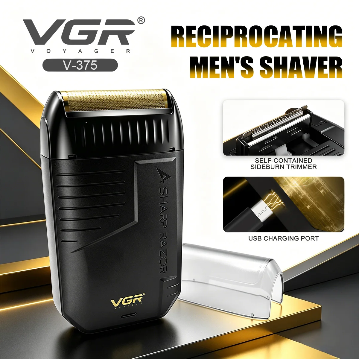 VGR Razor Rechargeable Razor Professional Beard Trimmer Electric Trimmer Reciprocating Shaver Finishing Shaver for Man V-375