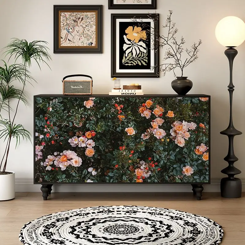

French retro entrance cabinet art dining side cabinet living room bedroom solid wood storage hotel storage shoe cabinet