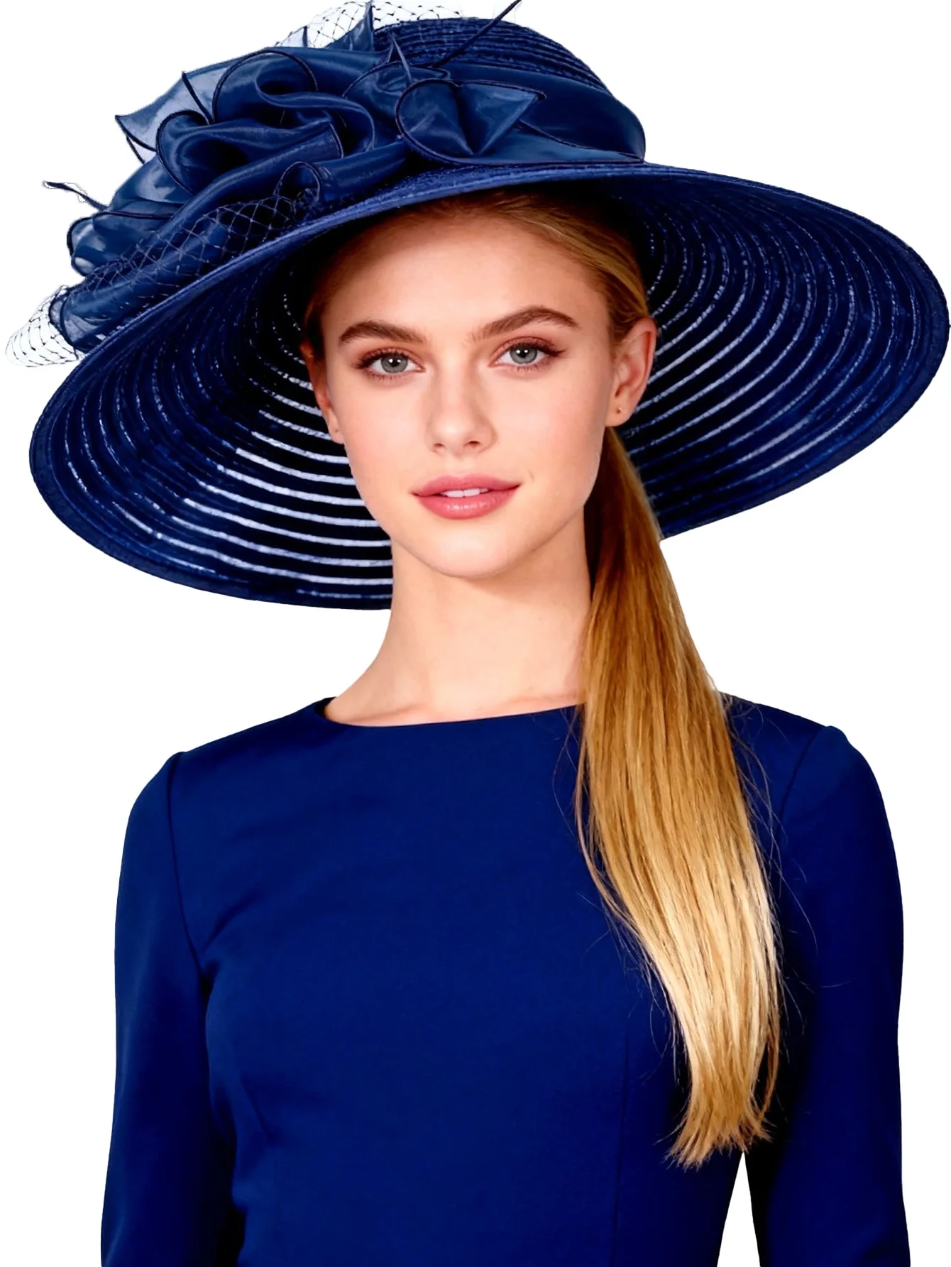 FS białe eleganckie panna młoda kapelusze słomkowe kościelne dla kobiet damskie kwiaty duże kapelusz plaża słońce Kentucky Derby kapelusz Fedora — zdjęcie 5