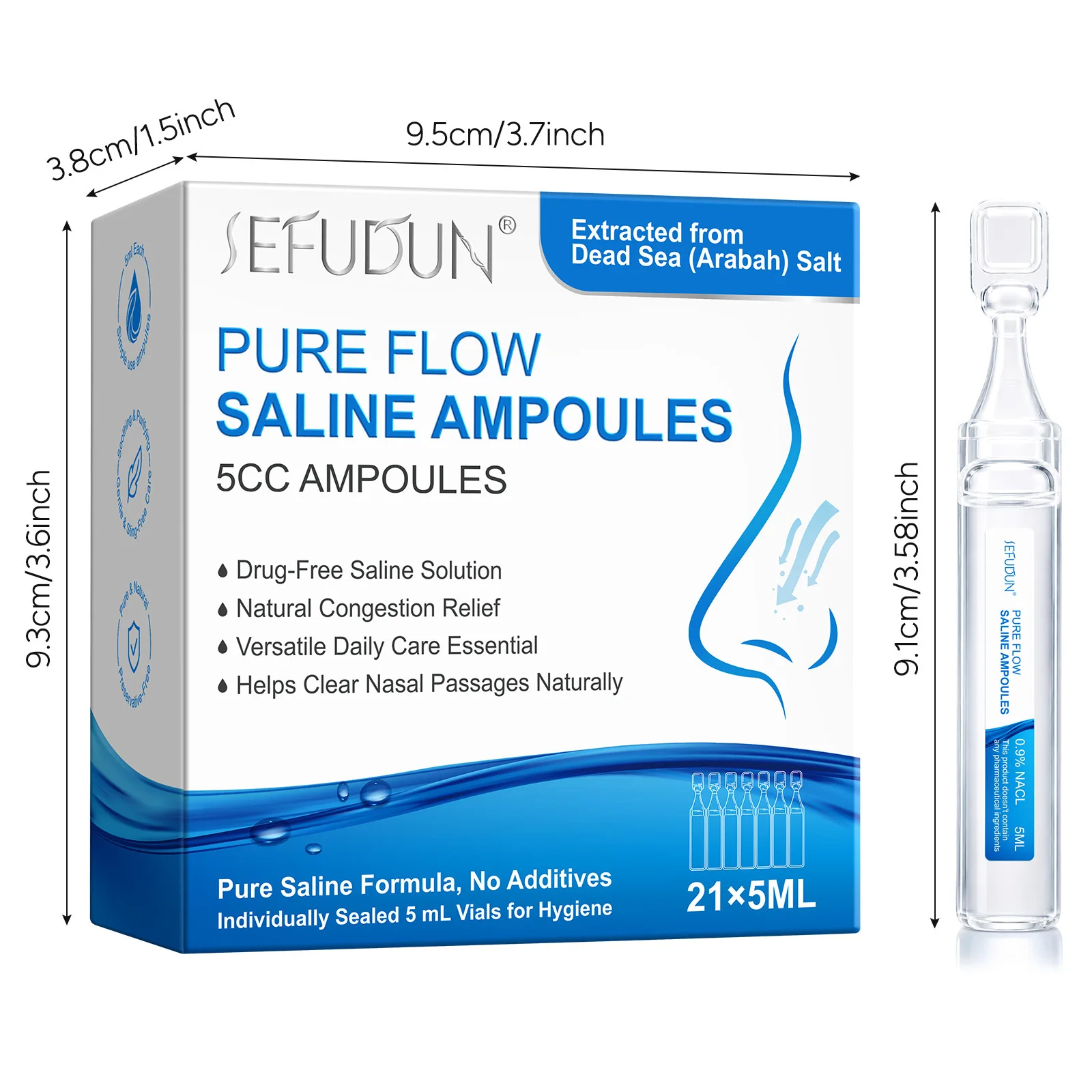 0.9% Sea Salt Nasal Cleansing Care Saline Nasal Rinse Solution 21pcs 5mL Tubes Daily Nose cleaner Wash liquid Nasopharyngeal - view 6