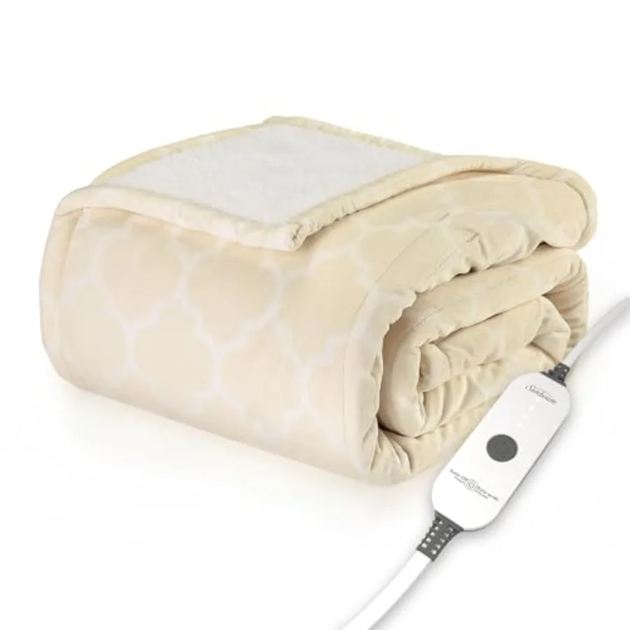 

Royal Mink Sherpa Champagne Lattice Heated Personal Throw/ Blanket Cozy-Warm Adjustable Heat Settings
