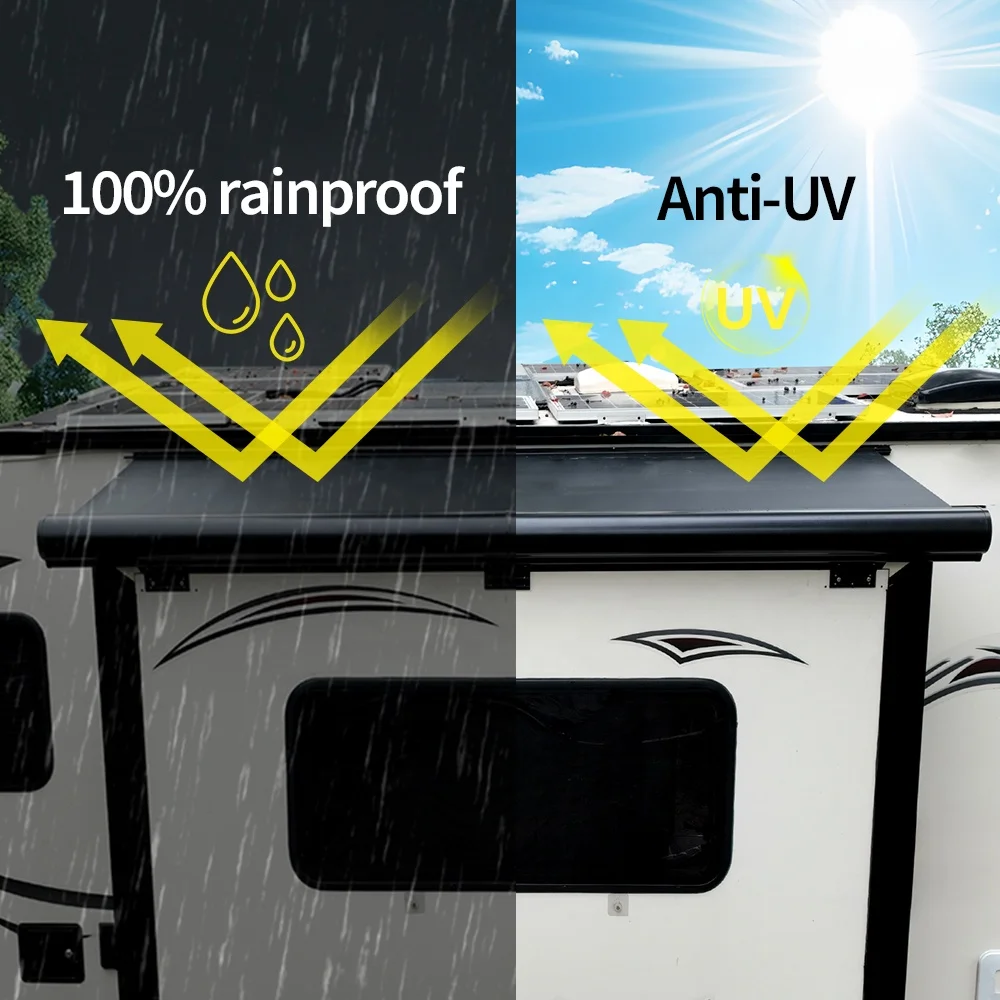 Wareda Cassetta in alluminio nero per camper, parasole, camper, roulotte, rimorchi, tenda di protezione scorrevole