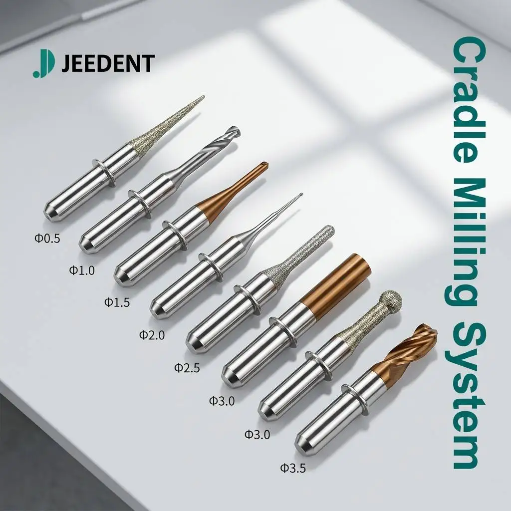 Cradle Milling Burs for Zirconia Lithium Disilicate Emax Metal 0.6mm 1.0mm 2.0mm Diamond Coated DC DLC Lab CAD CAM Cutting Tool