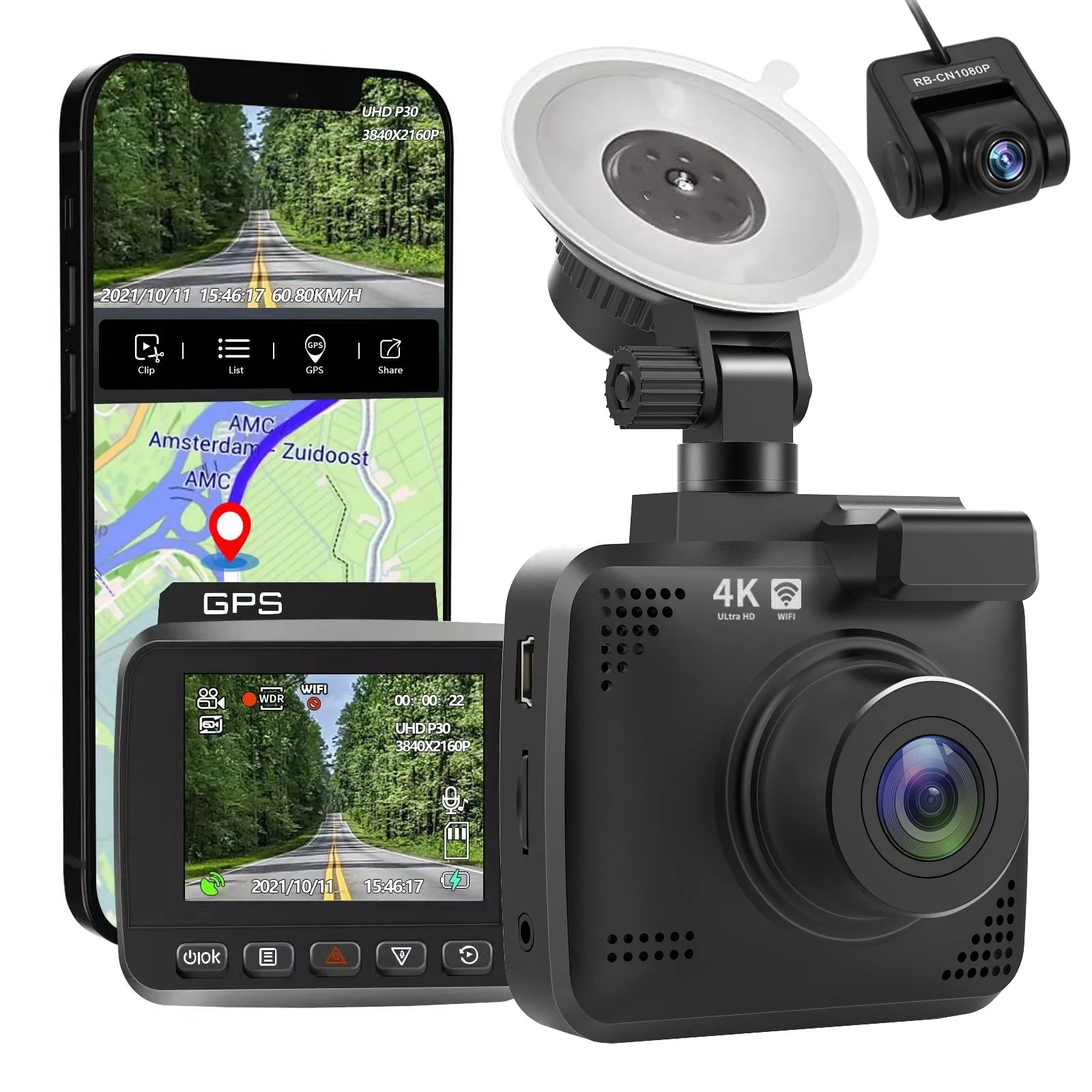 

Car Camera 4K Dash Cam Ultra HD Night Vision WDR Built-In GPS WiFi G-Sensor 24H Parking Monitoring Car DVR Camera Video Recorder