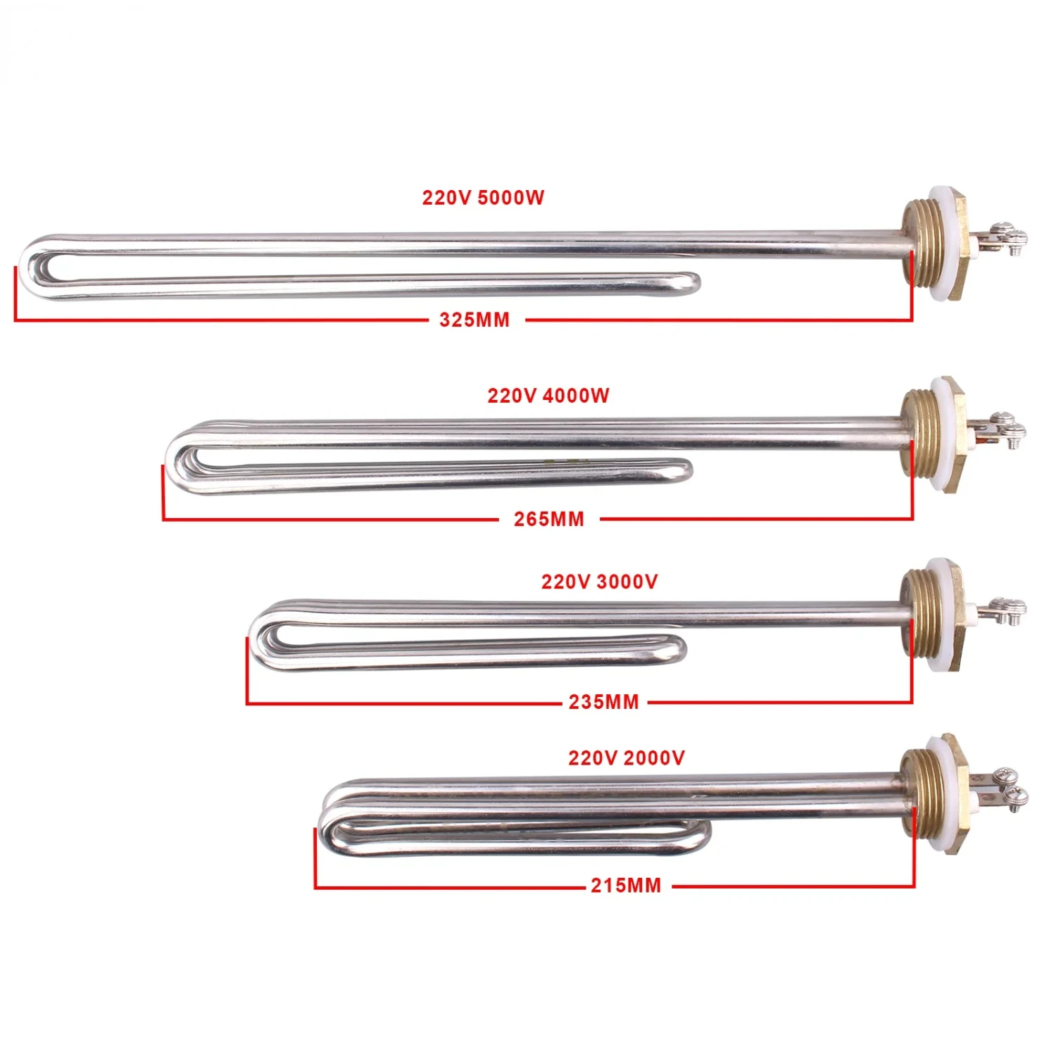 1kw 2kw 3kw 4kw 5kw 1 "BSP U Tipo AC Aquecimento elétrico dobrável 220V Brida de latão Aquecedor de água de imersão