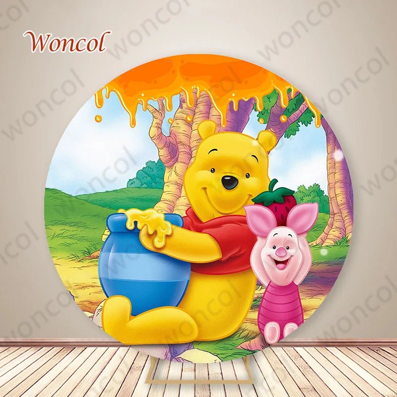 Pooh Piglet Round Backdrop Winnie The Pooh Birthday Backdrop Piglet Pooh Tigger Eeyore Cylinder Cover Baby Shower Decor Prop