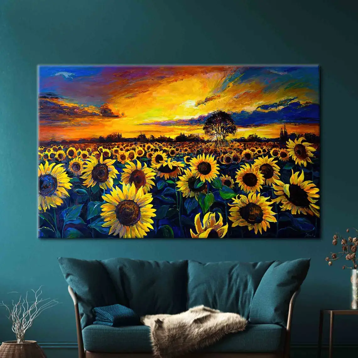 

Sunflower Field Hand Painted Oil Painting Sunflower Field Canvas Large Wall Art Artwork Nature Landscape Scenery Art Home Decor