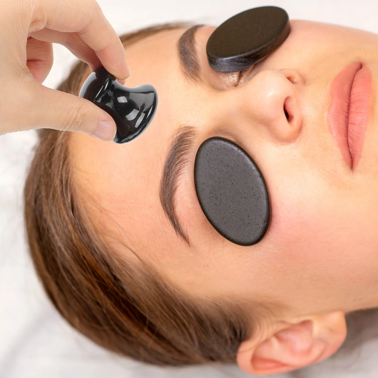 

Obsidian Mushroom Massager Scraping Therapy Stone Essential Oil Hot Compress Gua Sha Tool Body