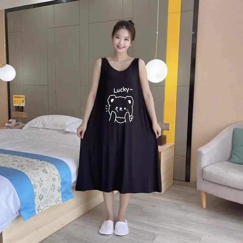 New summer O-neck high waist cartoon cat strap and ankle length dress casual bag hip print goddess and knee length dress