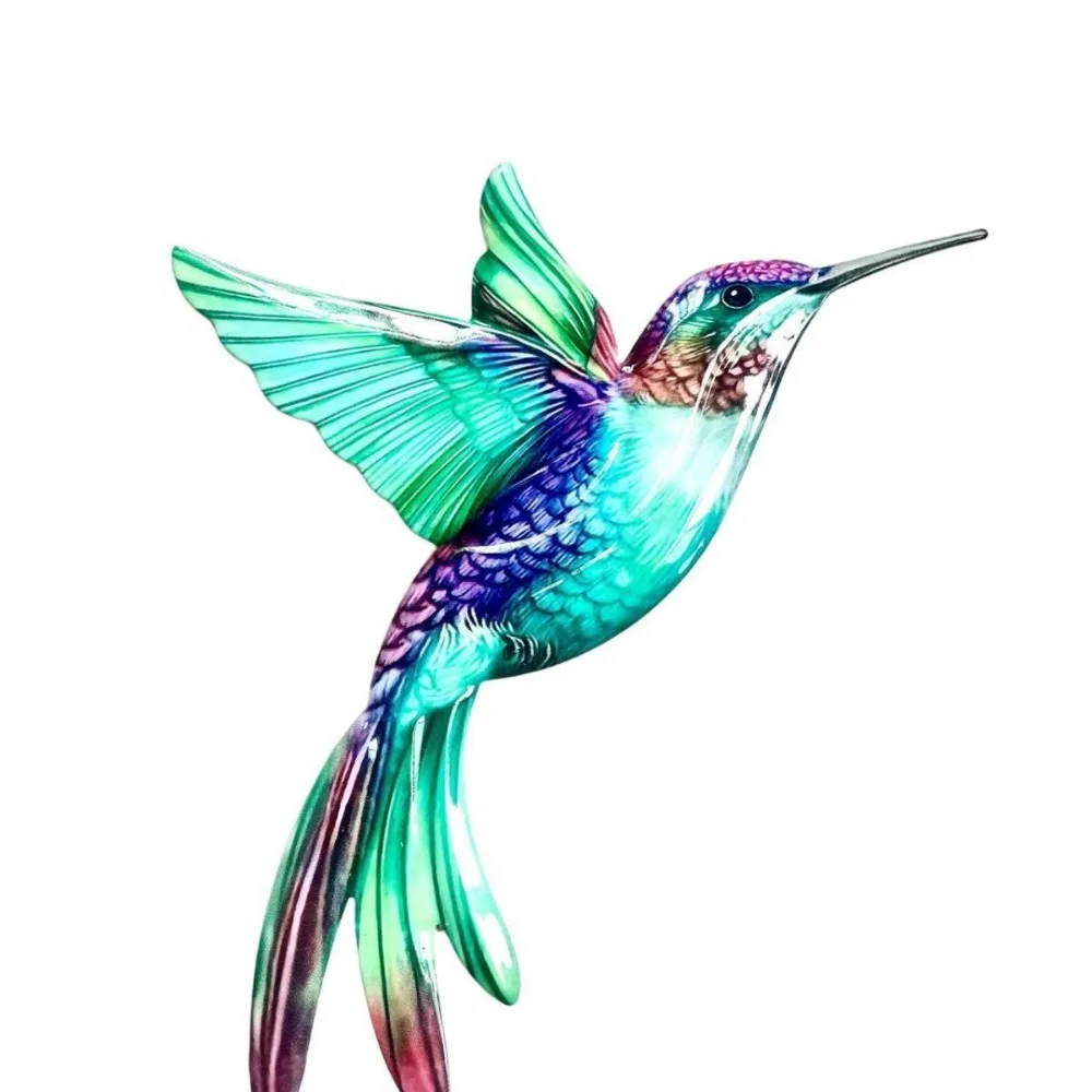 

Metal Material Metal Hummingbird Wall Art Colorful Finish Vintage Hummingbird Pendant Weather Resistant 3D Design