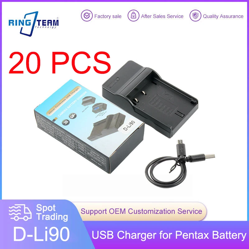 20PCS/LOTS D-LI90 Charger + USB Cable Replace BC90 Charger for Pentax K-1 K-3 K-5 K-7 645Z D-LI90P D-LI90E Battery Charger