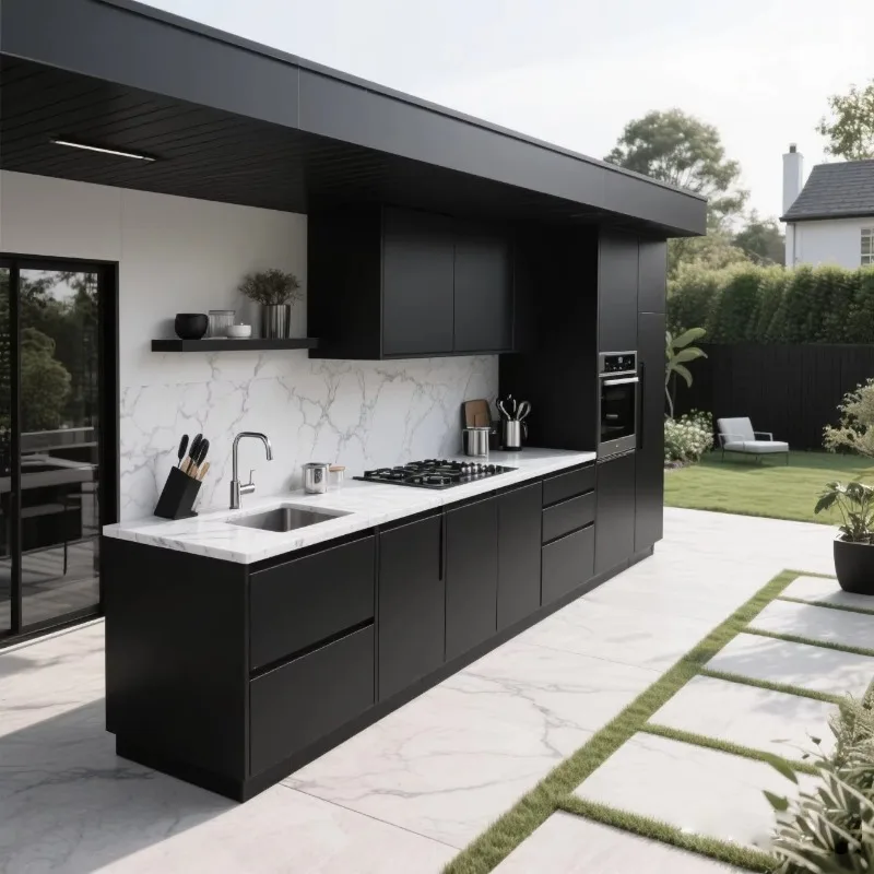 Robuste Küchenschränke aus Edelstahl für einfach zu installierende modulare Außenmöbel