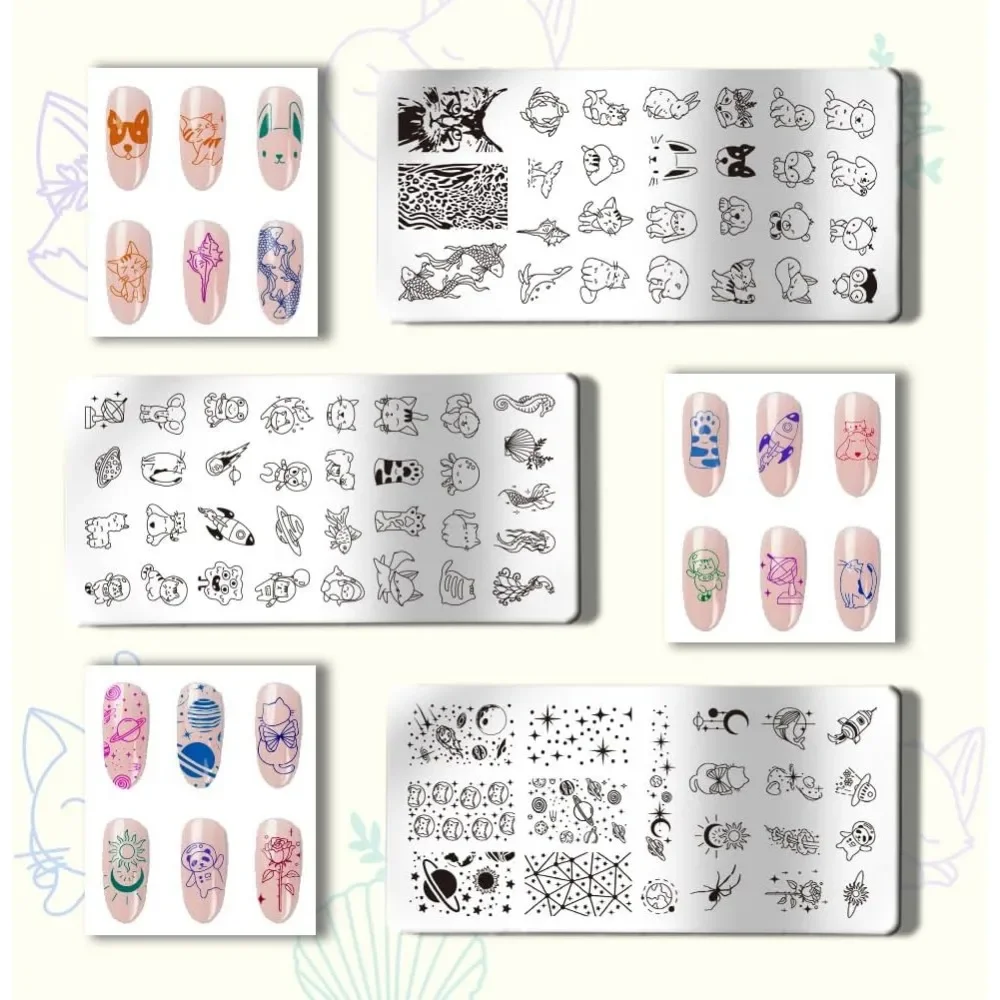 3pcs Nail Stamping Plate Animal Stamper Cartoon Stencils Tip Stamp Tool Print Nail Stencils Stainless Steel