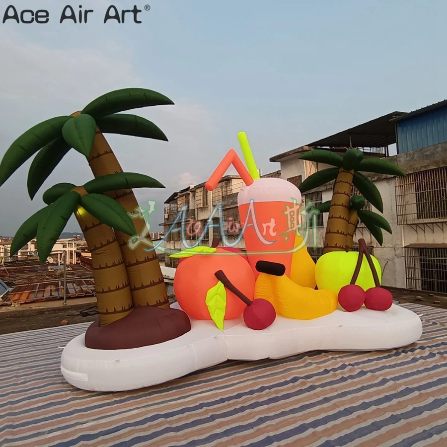 Beautiful Inflatable Coconut Tree and Flamingo Model with Various Fruit and LED Lights For Promotion Party Events Decoration