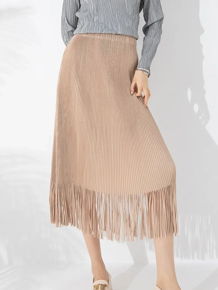 

Miyake Pleated Skirt Women's Autumn and Winter New 2023 Fashion Commuting Style Large Size Tassel Pleated Skirt Thick Material