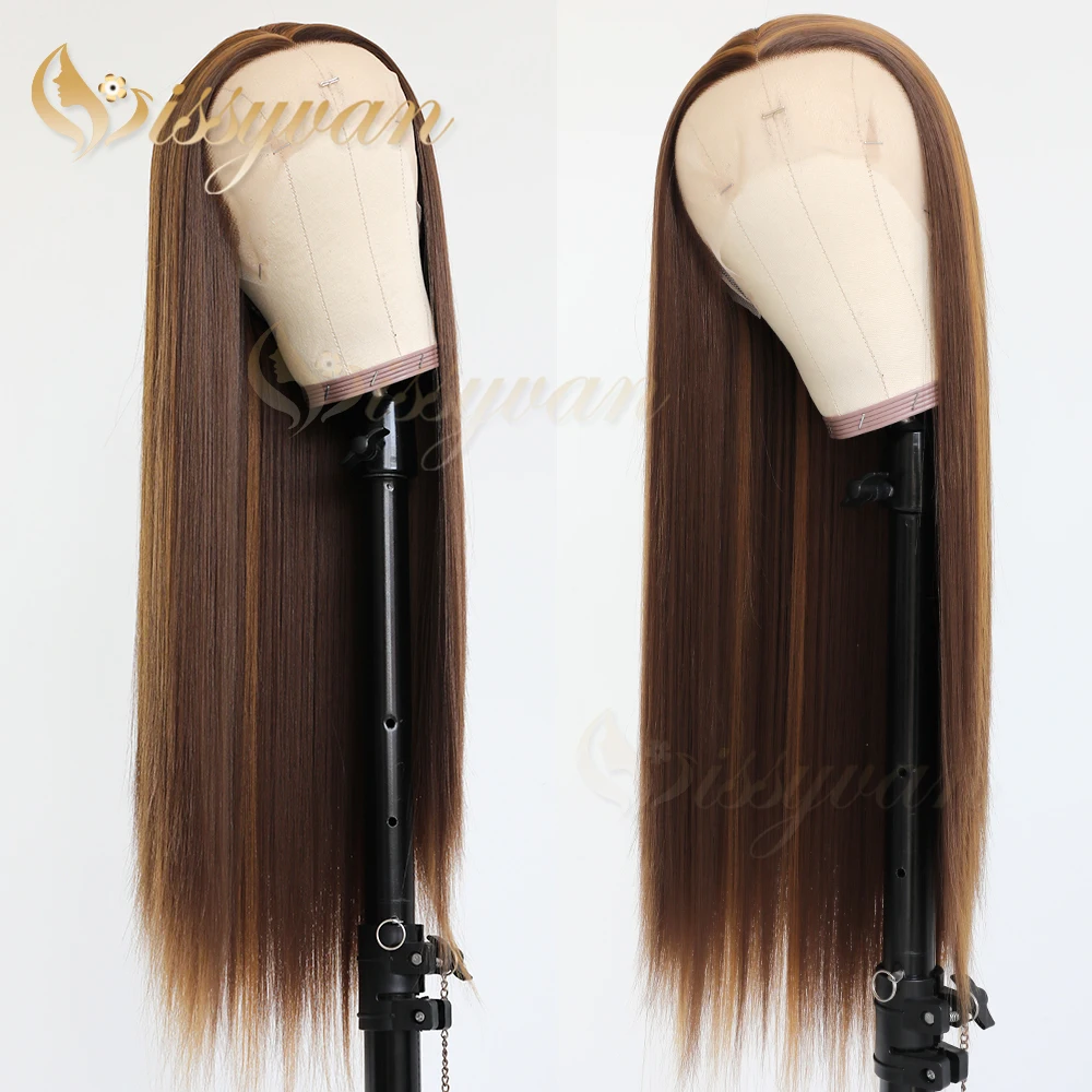 

Missyvan Blonde Highlights Brown Color Synthetic Lace Front Wigs Glueless Heat Resistant Fiber Hair for Black Women