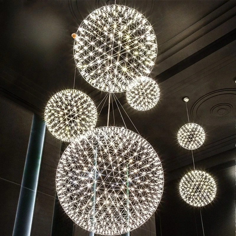 Creative Round Ball Clothing Store Lamp  Engineering LED Starry Sky Spark Ball Pendant Light Nordic Moderne Luxe Chandelier