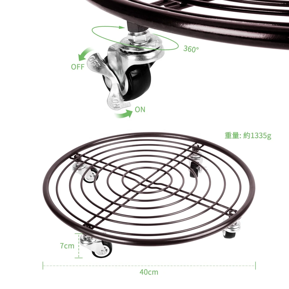 Wheels Moving Round Garden Dolly Flower Pot Holder Indoor Outdoor Metal Wrought Iron Plant Stands