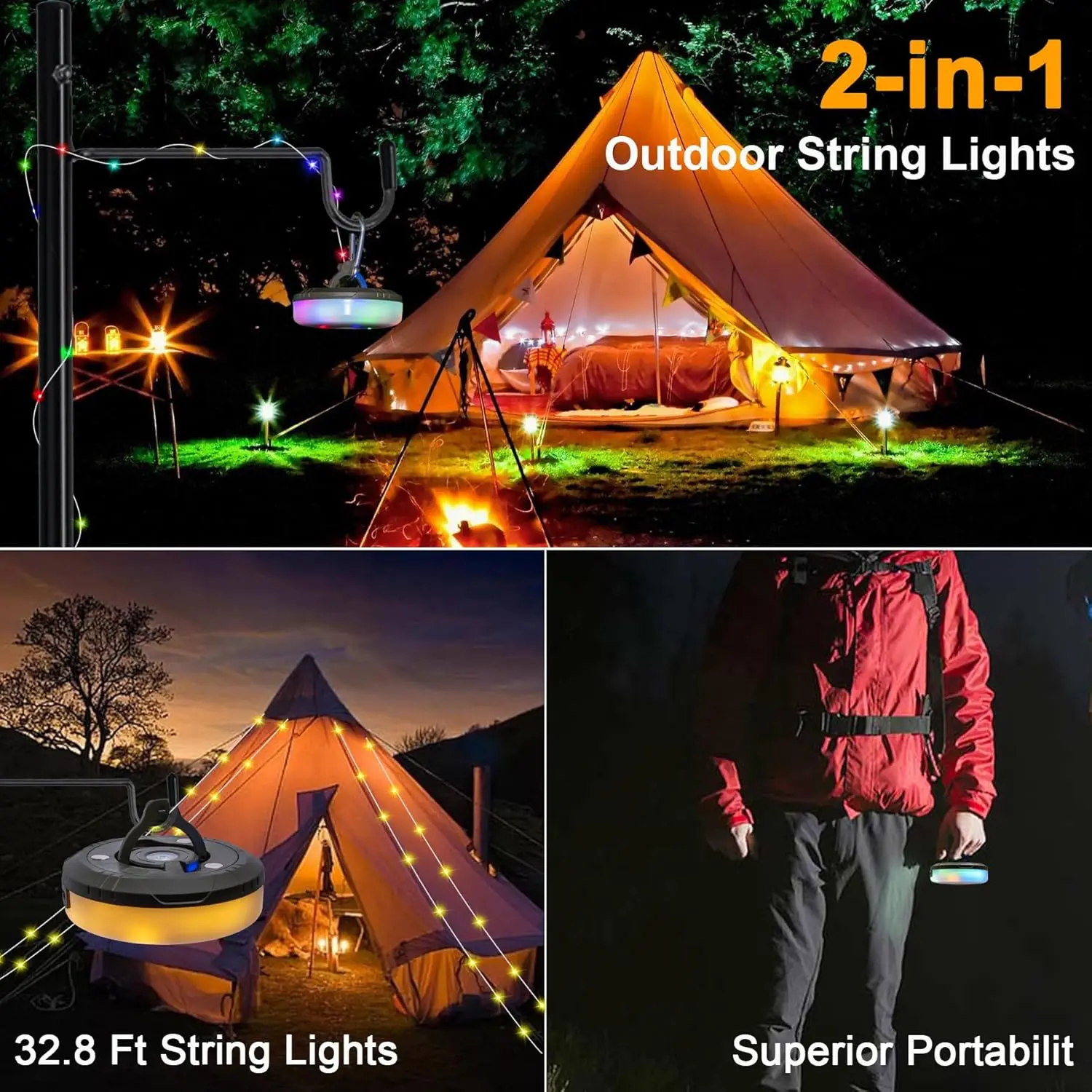 LED Camping Lamp Strip Atmosphere 10M Length Waterproof Recyclable Light Belt Outdoor Garden Decoration Lamp for Tent Room