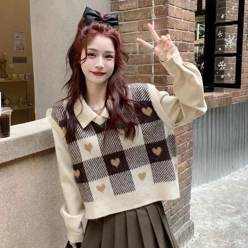 

Sweater Vests Women Kawaii V-neck Japanese Preppy Style Lovely Retro Schoolgirl Fashion Slim Autumn Aesthetic Chic Classic Knit