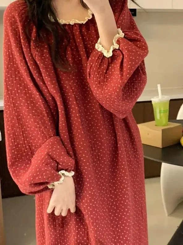 

Нежное домашнее платье с цветочным принтом и длинными рукавами для женщин, свободное и удобное, в корейском стиле, весенне-осенний дизайн