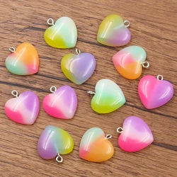 10Pcs 21*23mm 4 Color Gradual Heart Resin Earring Charms Diy Findings 3D Phone Keychain Bracelets Pendant For Jewelry Making