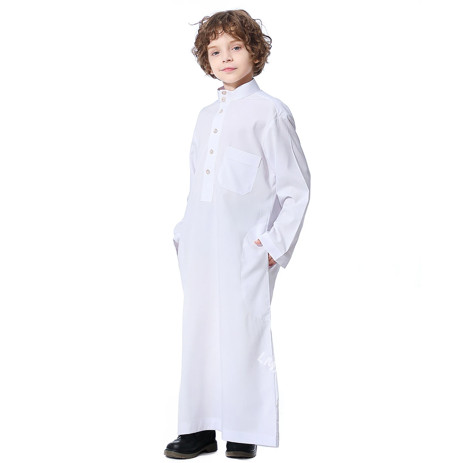 Solid Stand Collar Boys Kids Islamic Muslim Juba Kaftan Robe Arabian Dubai Qatar Children Long Dress Singel-Breasted Abaya Robe