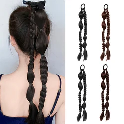 Long Synthetic Hair Chignon Tail With Rubber Ponytail Black Hairpiece Pony Braid Hair Ponytail Extensions Black Color For Women