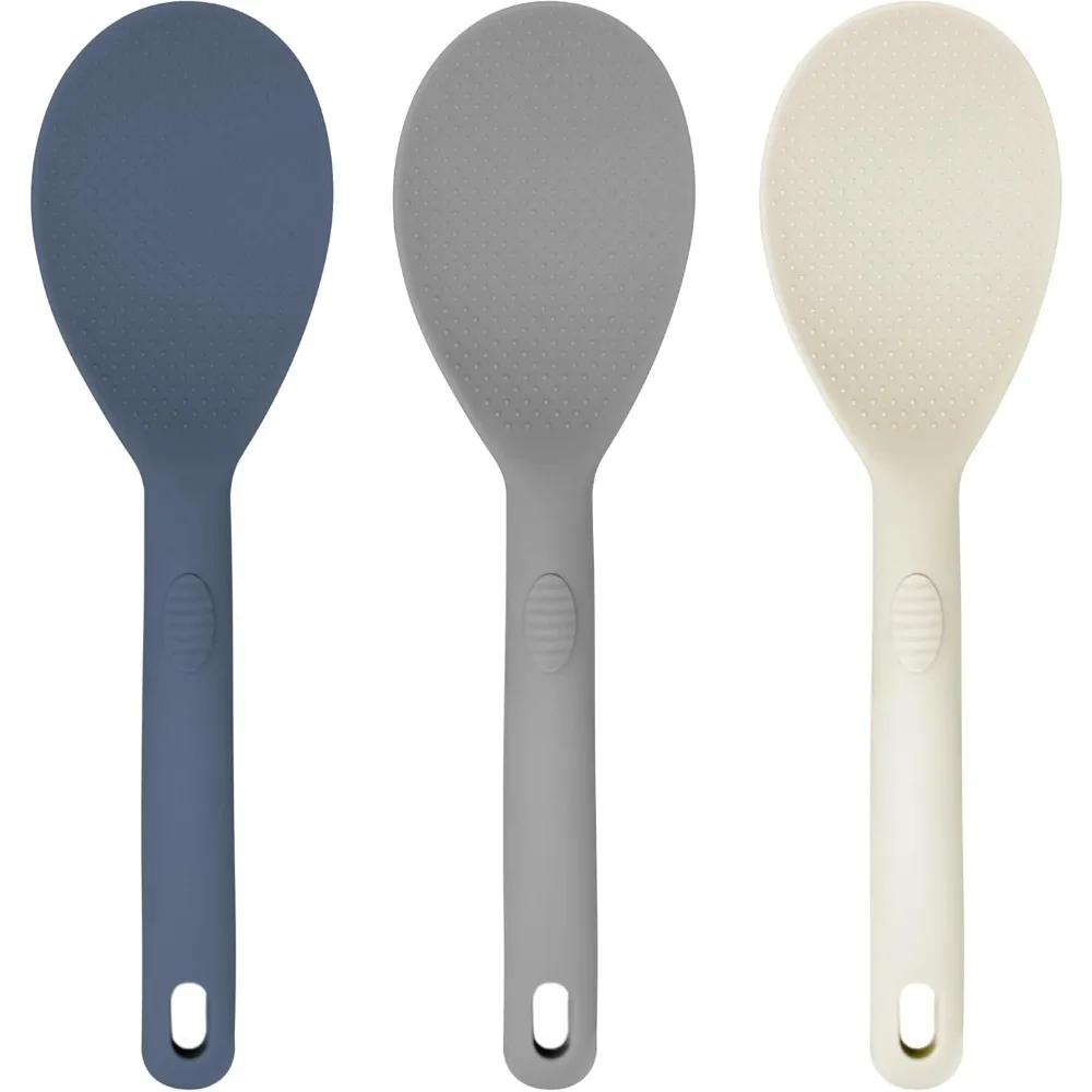 

3 pcs colorful silicone rice paddle, heat resistant non-stick rice spoon spatula with comfortable handle for cooking and serving