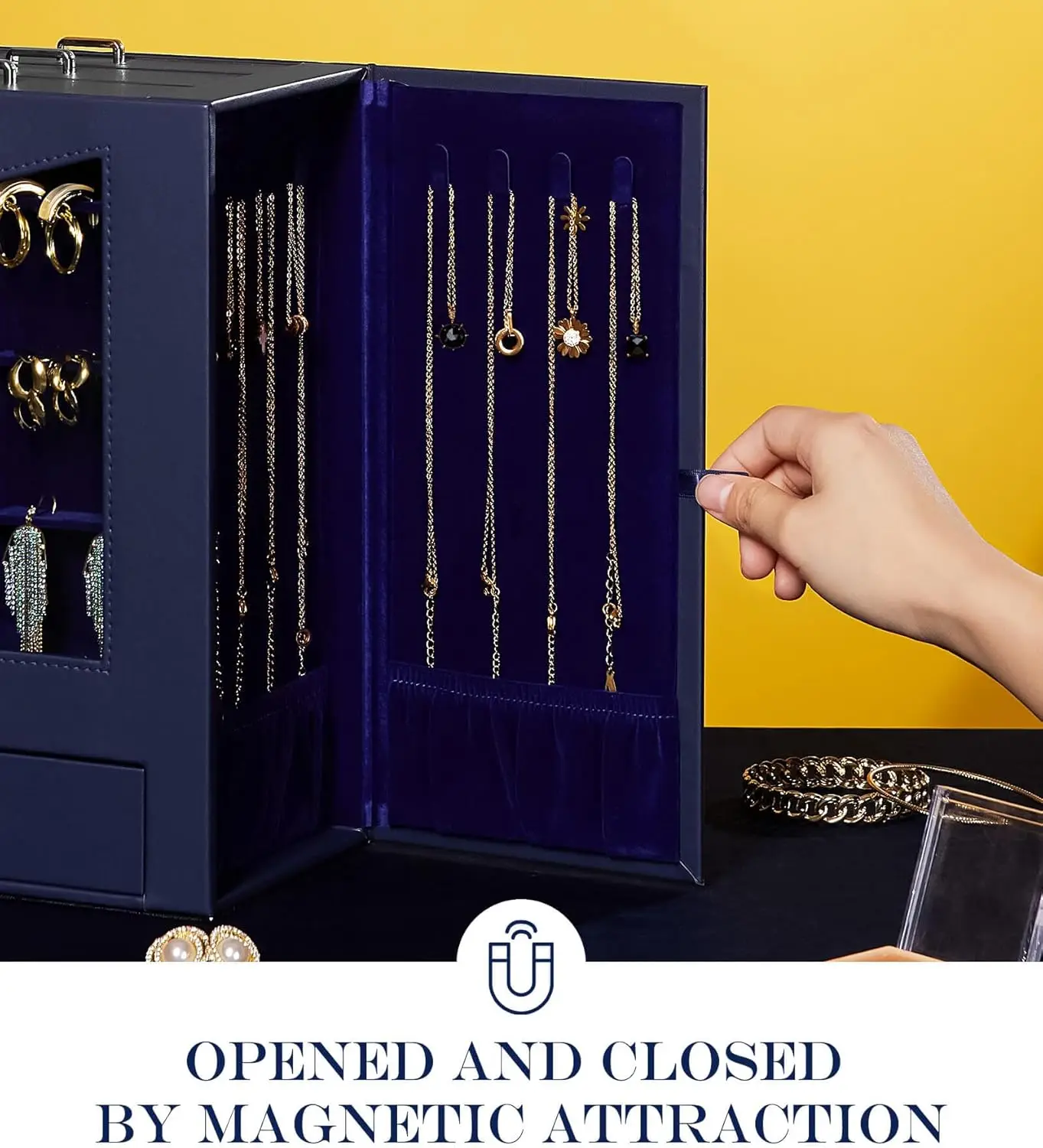 منظم المجوهرات مع خطافات قلادة نافذة شفافة هدية للنساء علبة عرض صندوق المجوهرات لخواتم القلائد #4