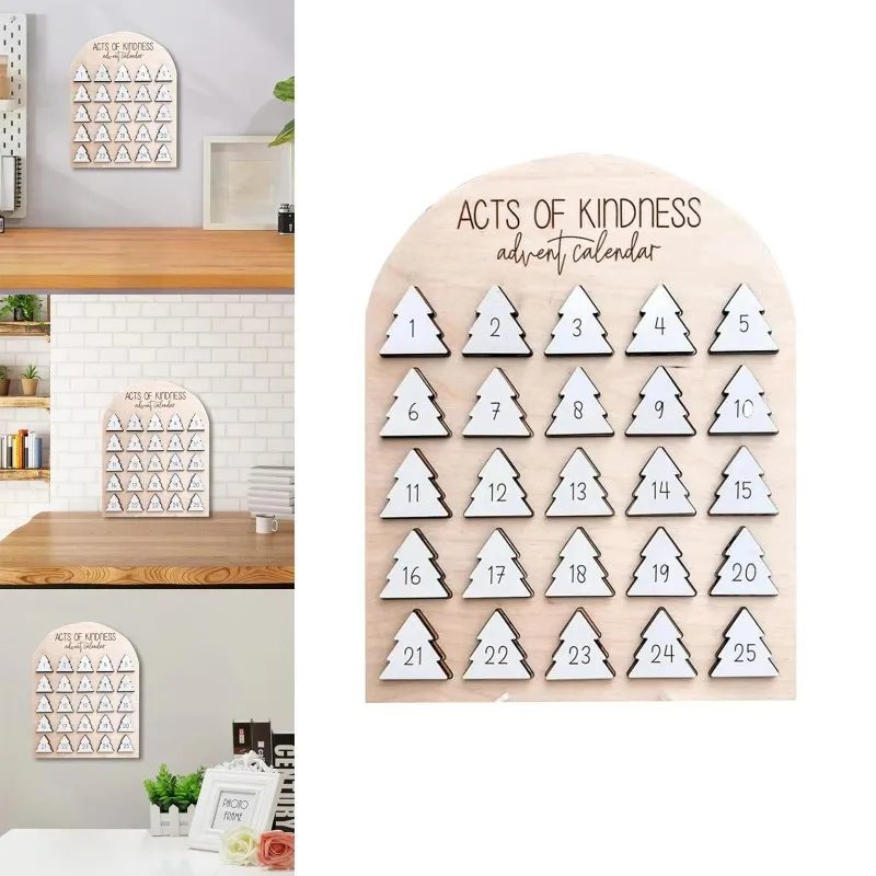 

Wooden Children's Kindness Advent Calendar Christmas Advent Countdown Calendar Festive Tabletop Wall Decoration Christmas