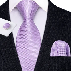 New Fashion Light Purple Ties For Men Wedding NeckTies Hanky Cufflinks Set Groom Business Lilac Lavender Gift