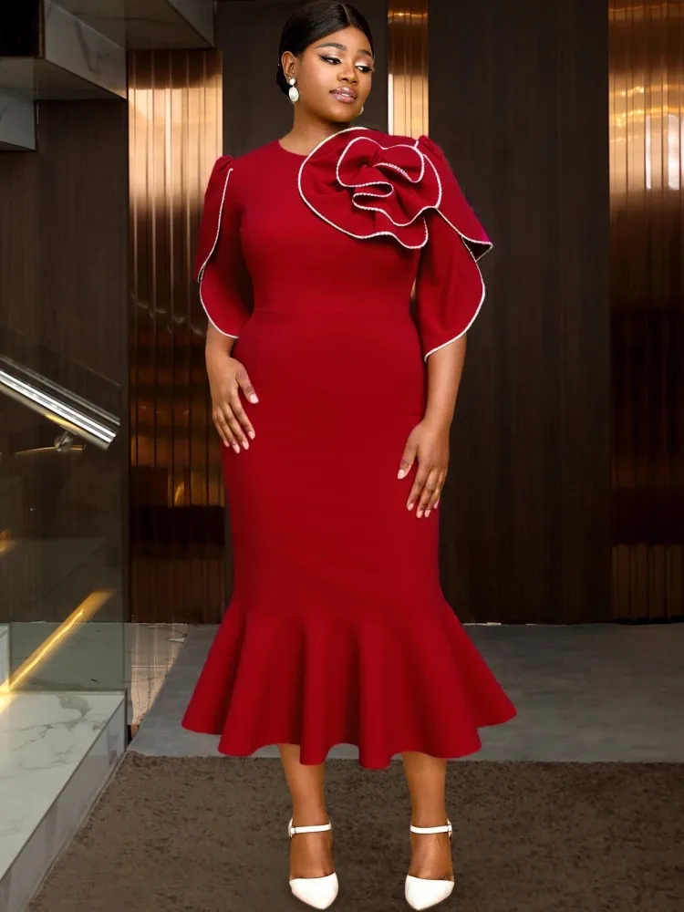 

L-4XL Одежда больших размеров Платья Женские халаты Весна Лето Рукав 3/4 Уличный стиль Повседневное 3XL 4XL Большой размер Платье миди большого размера