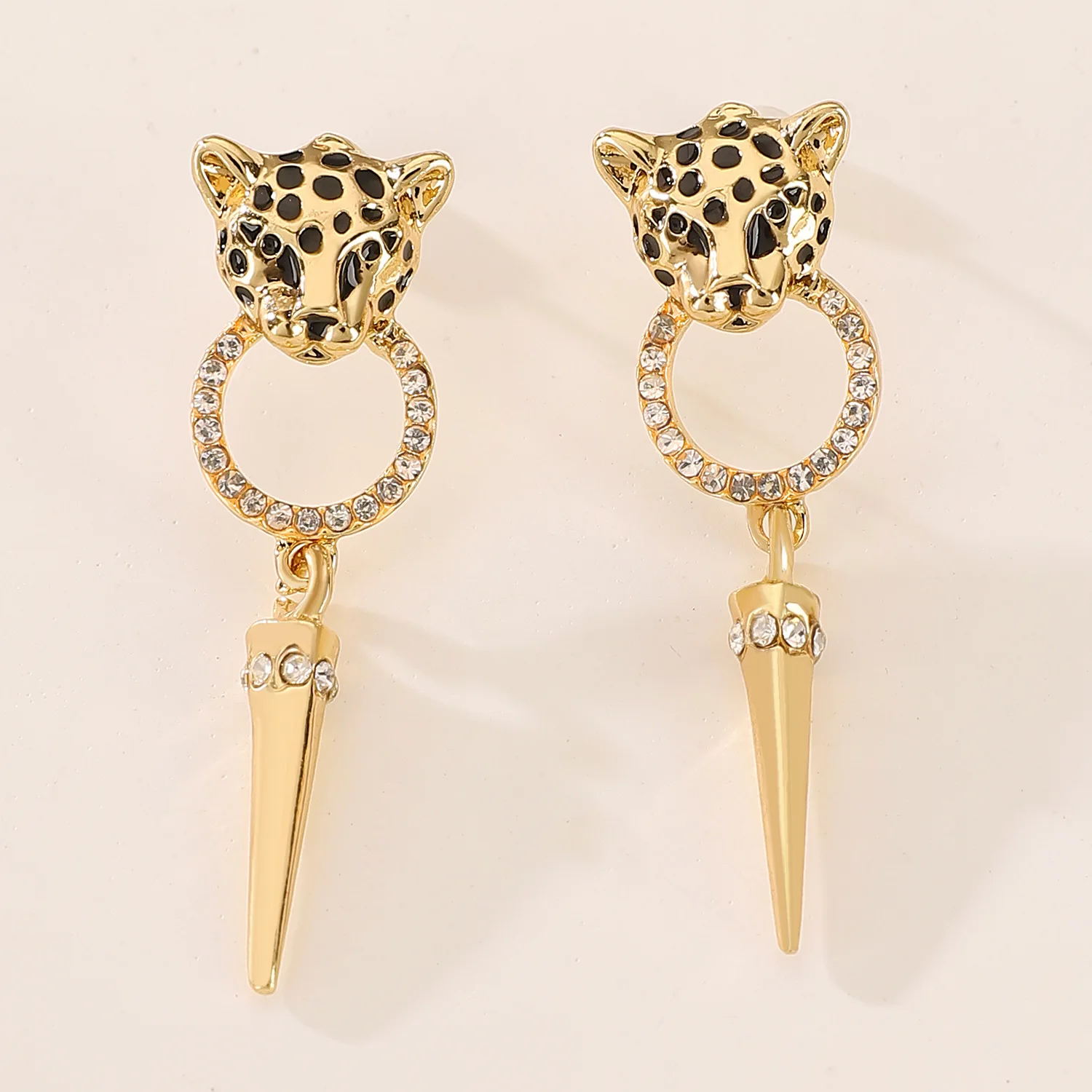 European And American Leopard Head Cone Drop Earrings For Women Jewelry 2025 Trending Fashion Animal Crystal Circle Earrings Z40