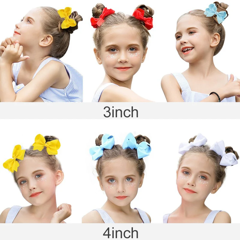 3/4/6/8inch Boutique Handmade Colorful Solid Ribbon Grosgrain Hair Bow With Clips For Kids Girls Hair Accessories