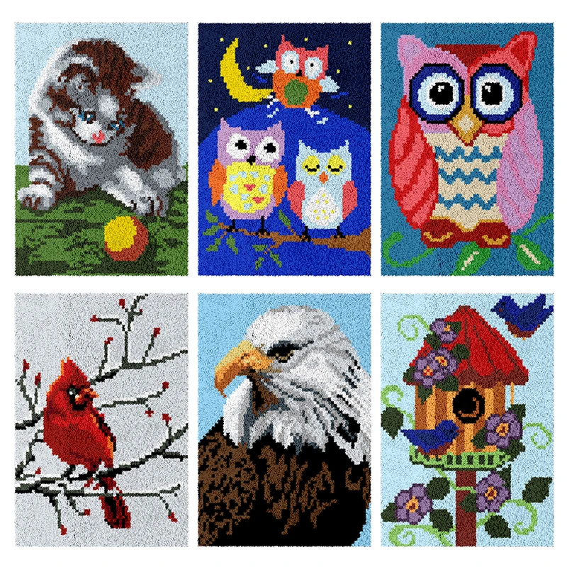 Animals owl Needlework Latch Hook Rug Kit Crocheting Flamingo lion alpaca Embroidery Carpet Handmade Carpets ковровая вышивка