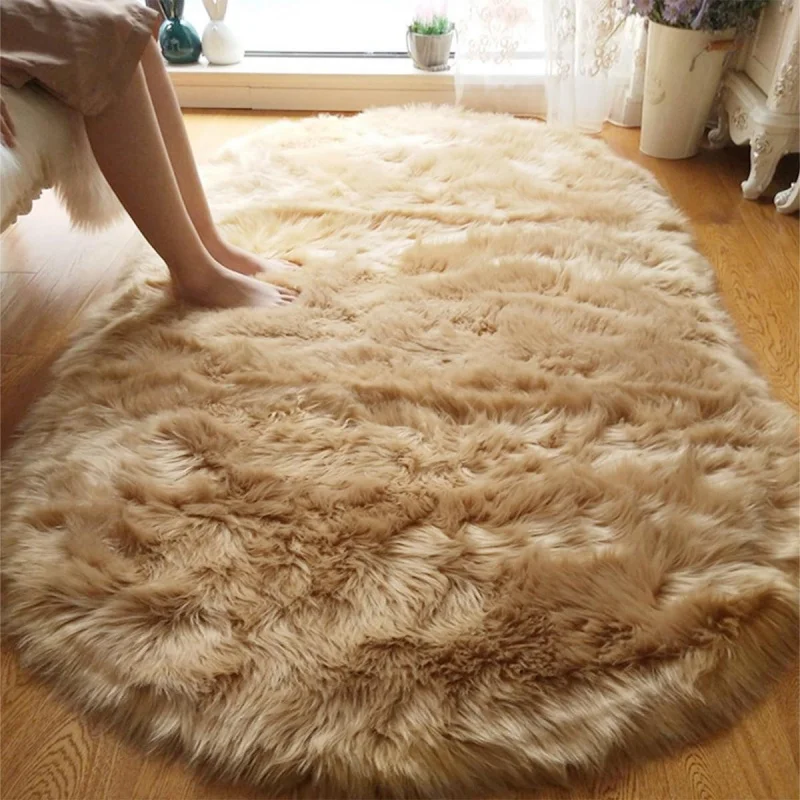 VIKAMA Light Luxury Plush Elliptical Carpet Bedside Soft Foot Mat Living Room Drifting Window Anti slip Decorative Floor Mat