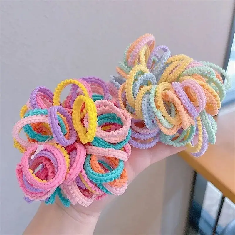 50PCS Children Colorful Mini Elastic Hair Bands Girls Cute Rubber Ponytail Band Sweet Kids Hair Accessories Small Scrunchie