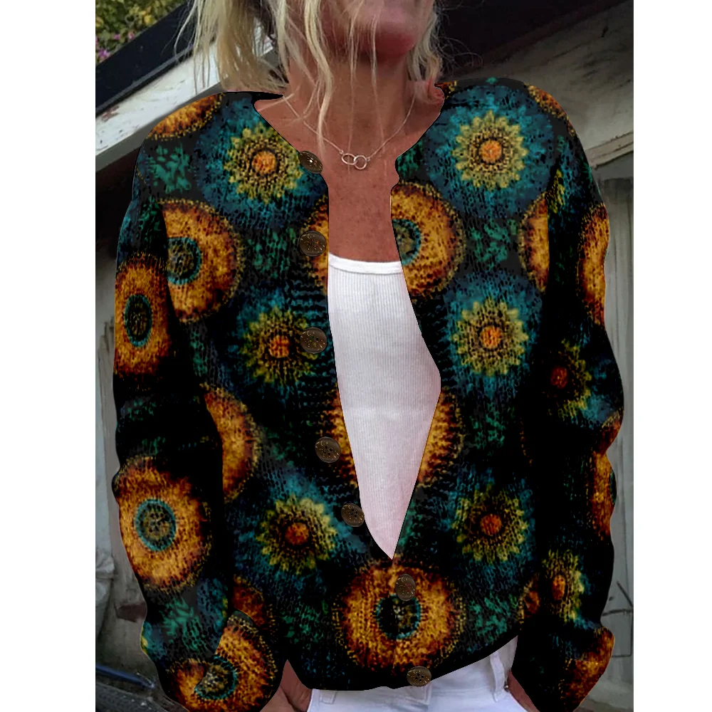 

Свитер с этнической геометрией, осенне-зимний вязаный кардиган, женские свитера, вязаный топ, повседневные крутые джемперы, модная уличная одежда