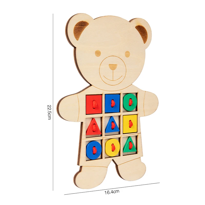 Gioco per infilare bottoni in legno con orsetto Giocattolo educativo per l'apprendimento con pulsanti con codice colore Riconoscimento della forma e regalo di coordinazione occhio-mano