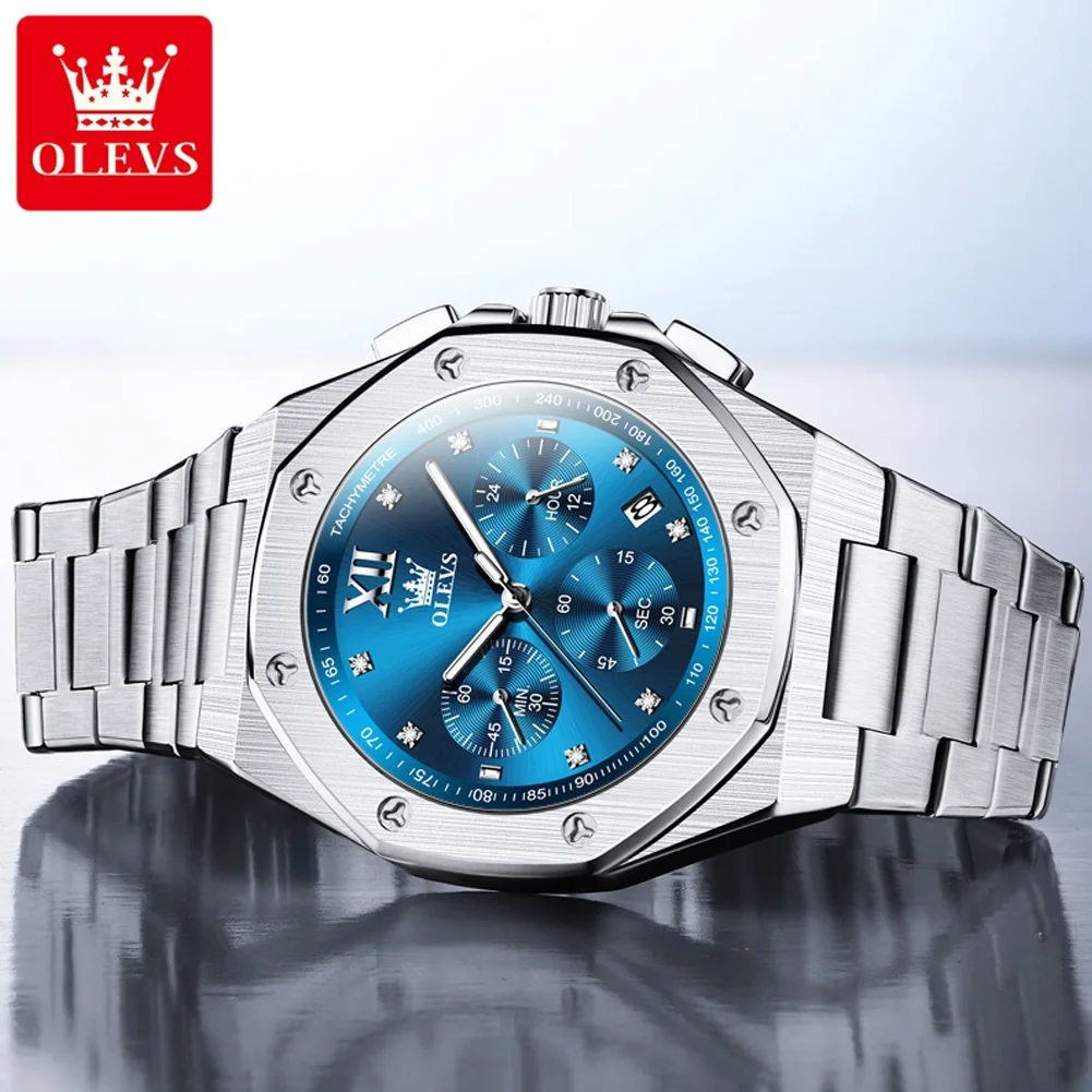 OLEVS 2024 New Men Watches Original Busines Stainless Steel Waterproof Chronograph Quartz Wrist Watch for Men Fashion Man Watch