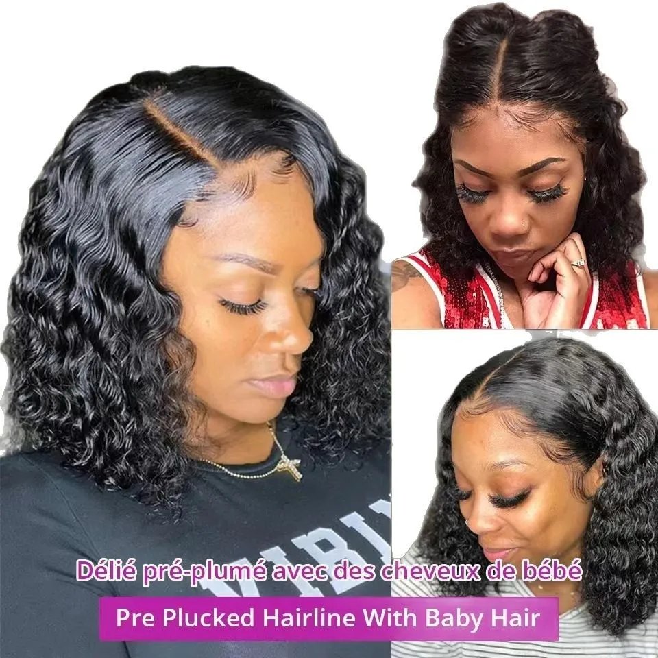 البرازيلي موجة المياه العميقة مجعد بوب 100% عالية الجودة الباروكات الطبيعية الأسود موجة عميقة HD الدانتيل الجبهة 13x4 13x6 الدانتيل الشفاف الباروكات