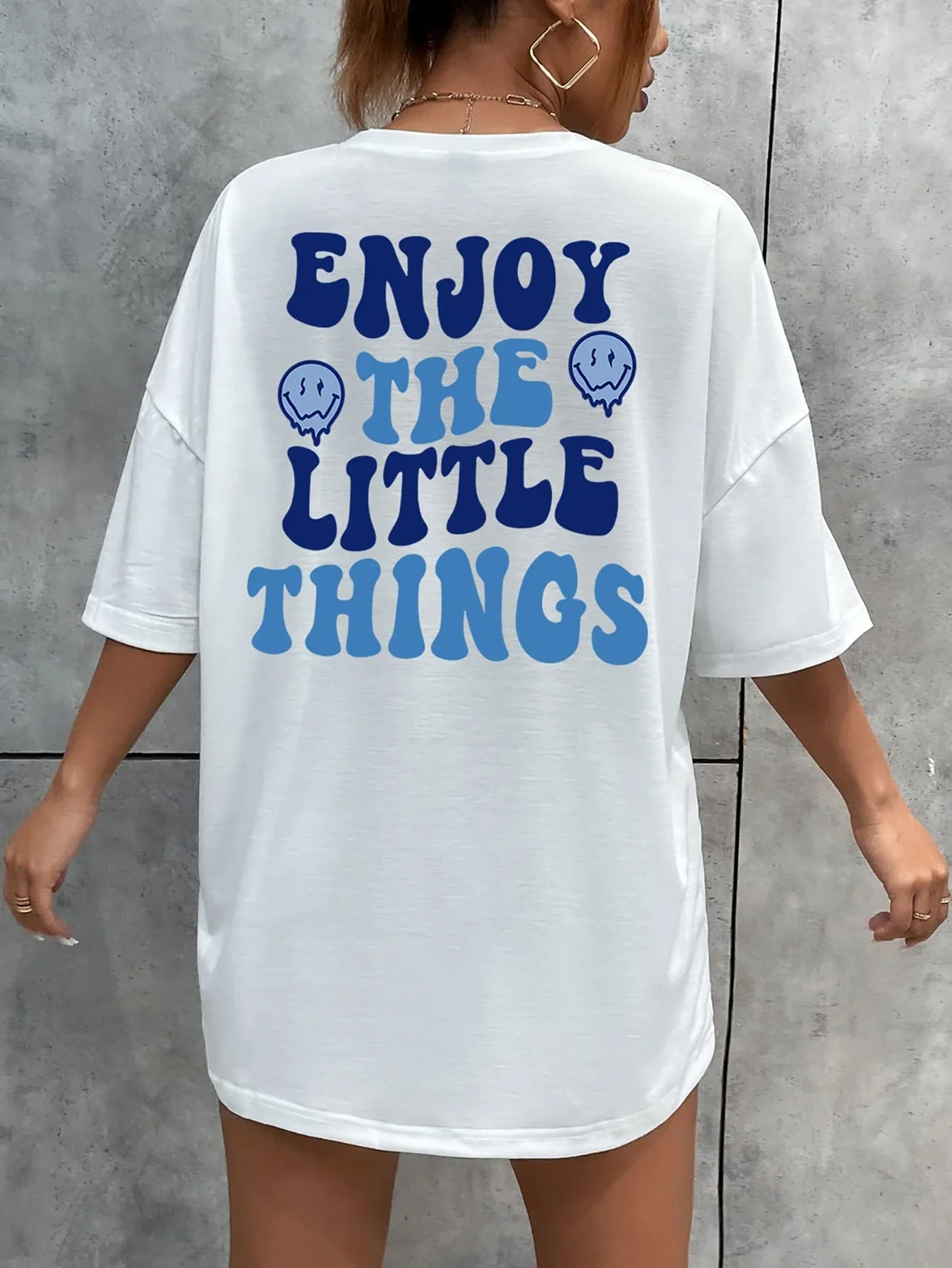 

Enjoy The Little Things Slogan Letter Printed Women T-Shirts Loose Oversized Clothing Personality Street Casual Short Sleeves